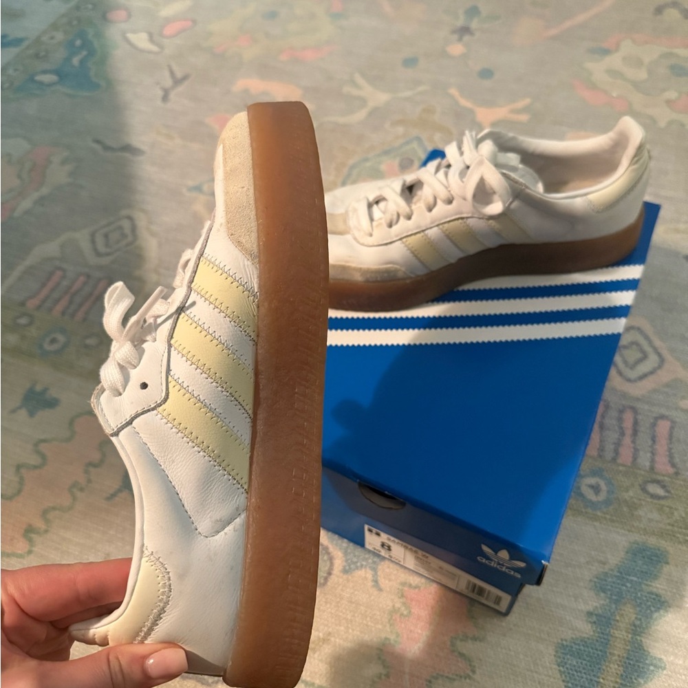 Adidas White and Beige Leather Sneakers